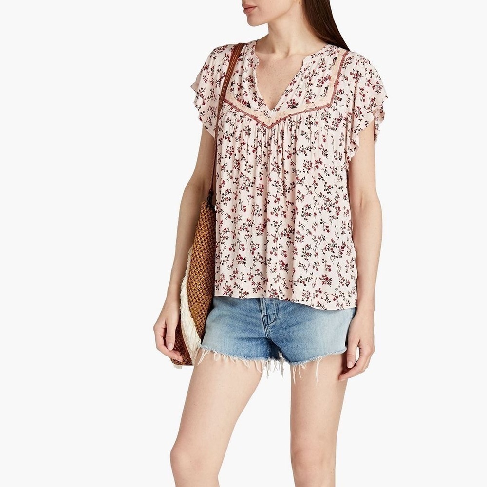 Ba&sh Sist Gathered Floral Print Crepe De Chine Top sz XS